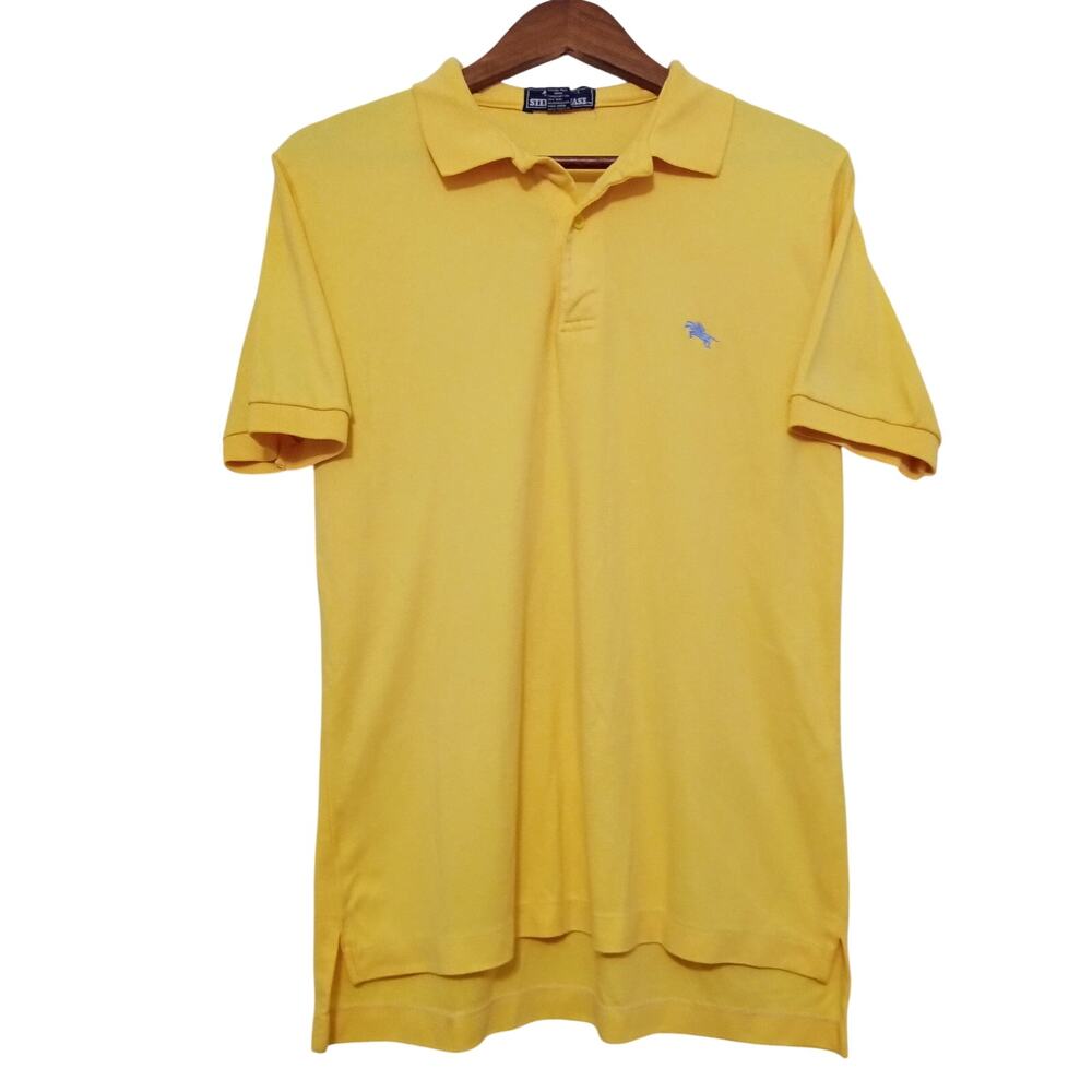 Vintage 80s Steeplechase Mens Polo T Shirt Yellow Embroidered Made in Korea SZ L